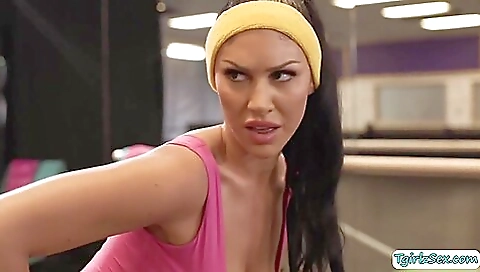 Brunette has her pussy drilled deepthroat by a yoga instructor