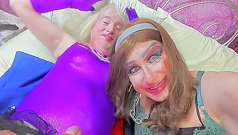 Blonde in lingerie plays with a dick and gets facial