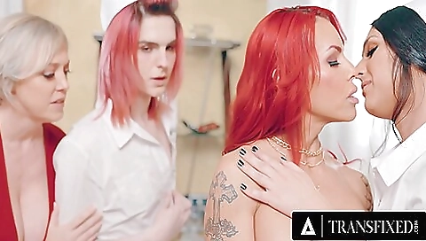 Beautiful nurse with tattooed skin gets group fuck