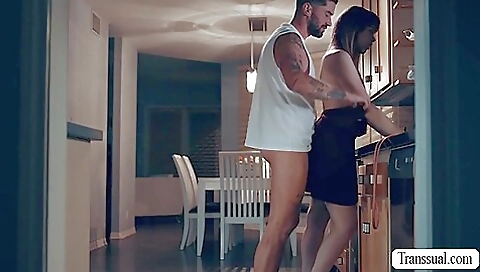 Stunning brunette sucks and rides her stepbro's hard dick