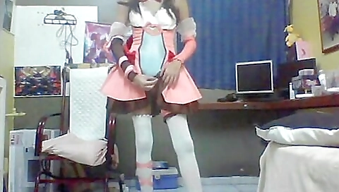 Cute brunette babe with sexy lingerie fucks in front of the camera