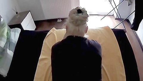 Mature tranny gets screwed on a sofa by a young guy