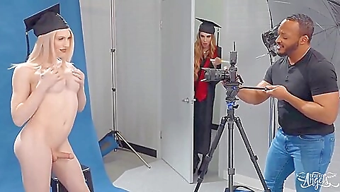 Bright blonde slut gets fucked in her mouth and in ass