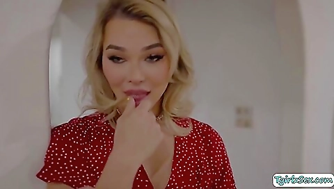 Blonde gets her holes rimple by her boyfriend and his friend