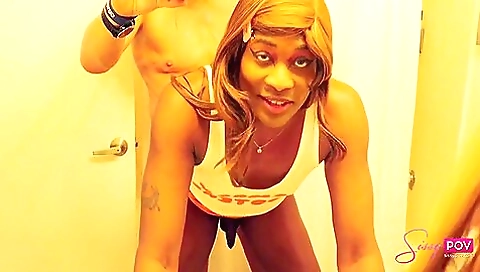 Ebony babe gets her tight ass fucked hard and her pussy