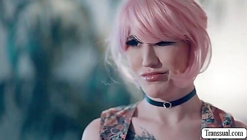 Tattooed redhead takes a hard dick in her ass and vagina