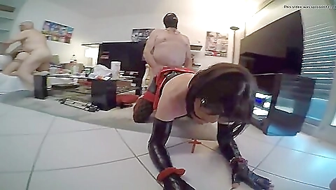 Amateur mature tranny plays with her clit for the camera