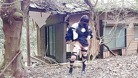 Transgender teen masturbates in a abandoned house in the forest
